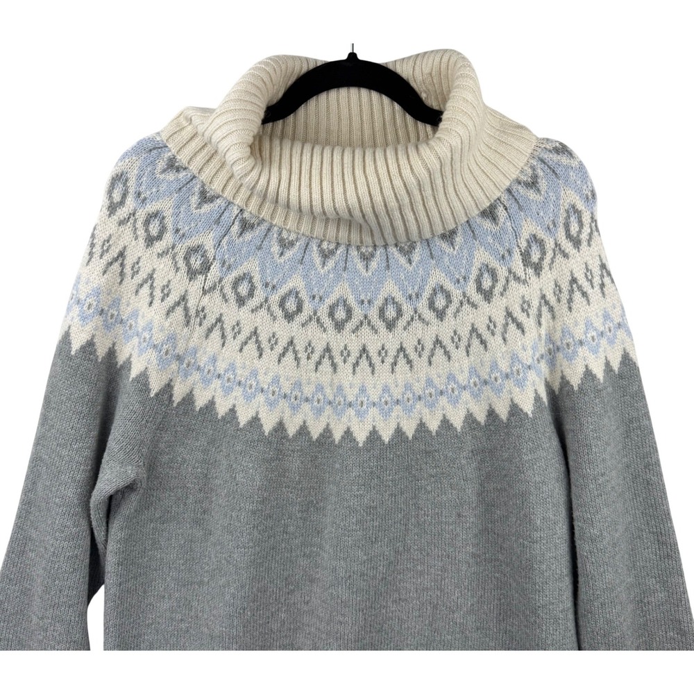 Banana‎ Republic Fair Isle Turtleneck Sweater Women Small Grey Blue Alpaca Blend - Picture 9 of 13